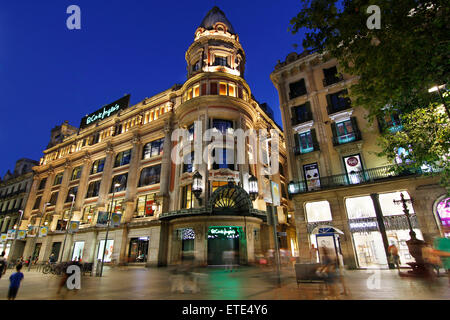 Portal de l'Àngel. Can Jorba, actually 'El Corte Inglés' shopping centre. Barcelona. Stock Photo