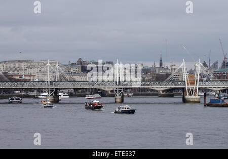 Havengore, the boat which carried Sir Winston Churchill along the Thames during his state funeral in 1965, is pictured as it repeats its journey down the River Thames from the Tower of London to Westminster. A series of tributes are to be held throughout the U.K. to mark the 50th anniversary of the farewell to Britain's famed war-time leader.  Featuring: The Havengore boat Where: London, United Kingdom When: 30 Jan 2015 Credit: Seb/WENN.com Stock Photo