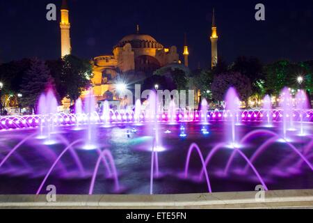 Hagia Sophia at night, a former Greek Orthodox church, later an imperial mosque, and now a museum in Istanbul, Turkey. Stock Photo