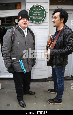 The Voice contestant Tim Arnold meets with London Mayor Boris Johnson in London's Soho district. Arnold, who was snapped up by judge Ricky Wilson on Saturday's show, is also the voice of Save Soho, a campaign group committed to preserving the area's heritage and preventing unsympathetic redevelopment of the area. Members include Stephen Fry and Benedict Cumberbatch.  Featuring: Tim Arnold, Boris Johnson Where: London, United Kingdom When: 02 Feb 2015 Credit: WENN.com Stock Photo