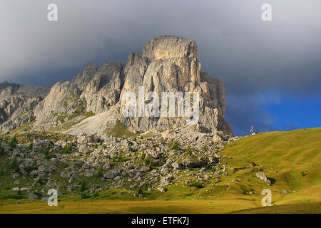 View of the imponent Gusela of Nuvolau near the Giau pass, at the Dolomites, Italy. Stock Photo