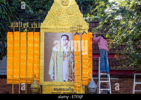 Asia. Thailand, Chiang Mai. Preparation for the King's birthday on December 5. Stock Photo