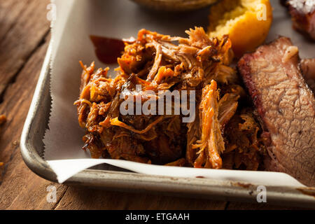 Homemade Barbecue Pulled Pork on a Platter Stock Photo