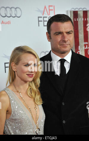 LOS ANGELES, CA - NOVEMBER 3, 2012: Naomi Watts & Liev Schreiber at the world premiere of her new movie 'J. Edgar', the opening film of the AFI FEST 2011, at Grauman's Chinese Theatre, Hollywood. November 3, 2011 Los Angeles, CA Stock Photo