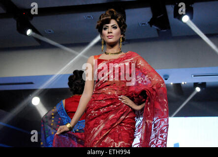 Dhaka, Bangladesh. 13th June, 2015. A model shows a Bangladeshi traditional Jamdani Saree in Dhaka, Bangladesh, June 13, 2015. © Shariful Islam/Xinhua/Alamy Live News Stock Photo