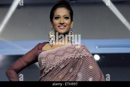 Dhaka, Bangladesh. 13th June, 2015. A model shows a Bangladeshi traditional Jamdani Saree in Dhaka, Bangladesh, June 13, 2015. © Shariful Islam/Xinhua/Alamy Live News Stock Photo