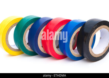 different color electrical tapes on white background Stock Photo