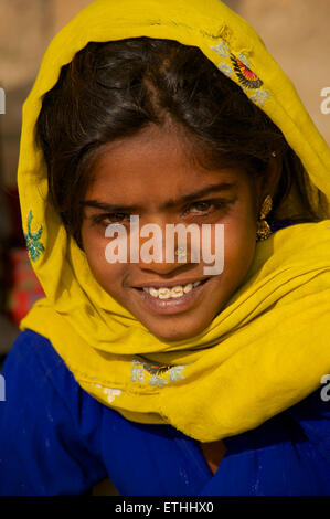 Portrait of a Rajasthani girl, Jaisalmer Rajasthan, India Stock Photo