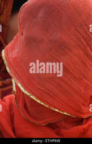 Nude woman behind the red veil Stock Photo - Alamy