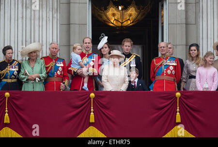 Prince George's first appearance on the balcony of Buckingham Palace with Queen Elizabeth and the British royal family. Stock Photo