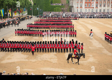 2015 Trooping the Colour ceremony takes place at Horse Guards Parade in London in front of packed audience. Stock Photo