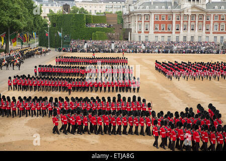 2015 Trooping the Colour ceremony takes place at Horse Guards Parade in London in front of packed audience. Stock Photo