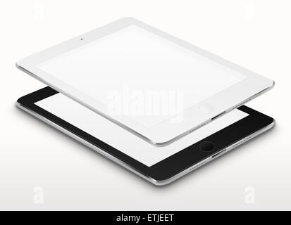 Realistic tablet computers with blank screens on gray background. Highly detailed illustration. Stock Photo