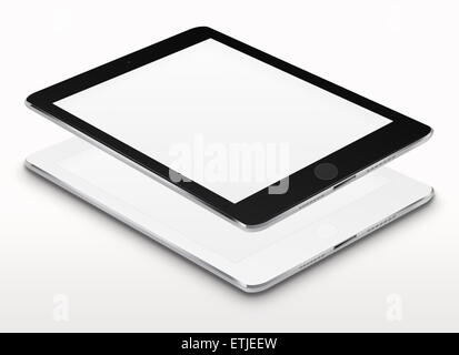 Realistic tablet computers with blank screens on gray background. Highly detailed illustration. Stock Photo