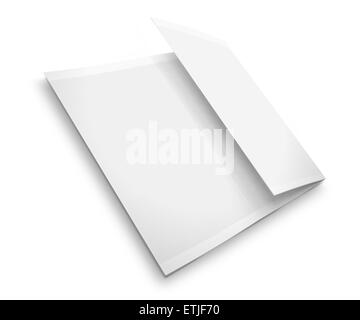 Blank trifold brochure / zigzag folded flyer isolated on white background with shadows. Highly detailed illustration. Stock Photo