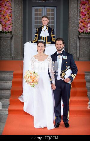 Stockholm, Sweden. 13th June, 2015. Prince Carl Philip and Princess Sofia after their religious wedding at the Palace Chapel in Stockholm, Sweden, 13 June 2015. Credit:  dpa picture alliance/Alamy Live News Stock Photo