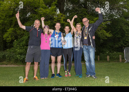 Knaresborough. North Yorkshire. UK. 13th June 2015. Winning team celebrating at the end of the 50th annual bed race. Credit:  RHB/Alamy Live News Stock Photo