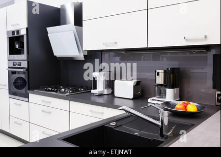 Modern hi-tek kitchen, clean interior design Stock Photo