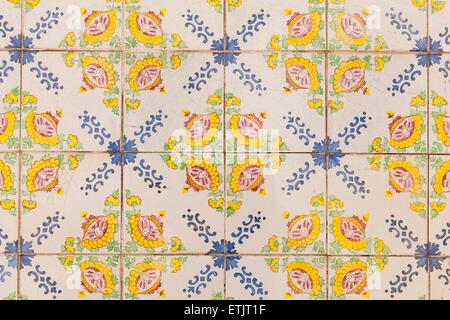 Beautiful patterned Azulejo tiles that can be found on houses in Lisbon Stock Photo