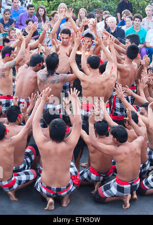 DENPASAR - JULY 27: Traditional Balinese Kecak dance shown in Denpasar, Bali, Indonesia on July 27, 2010. Kecak (also known as R Stock Photo