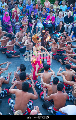 DENPASAR - JULY 27: Traditional Balinese Kecak dance shown in Denpasar, Bali, Indonesia on July 27, 2010. Kecak (also known as R Stock Photo