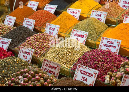 Spices and teas on the Egyptian market in Istanbul Stock Photo