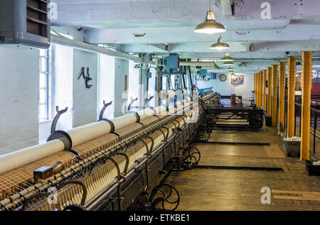 Interior of Quarry Bank Mill, a historic 18thC textile mill in Styal, Cheshire, England, UK Stock Photo