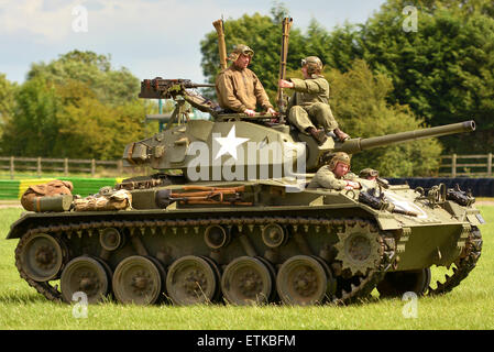 World War Two American Chaffee Tank and crew, World War Two tank display at the Croft Nostalgia Festival in Darlington Sat 5 - Sun 6 August 2016 Stock Photo