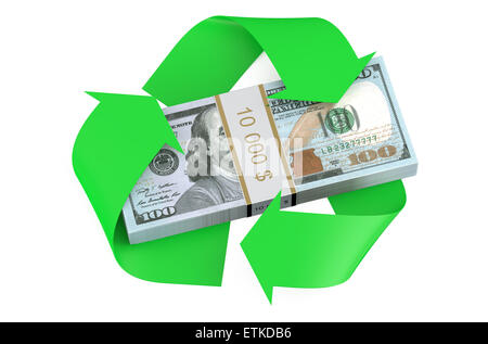 dollars and recycle symbol isolated on  white background Stock Photo