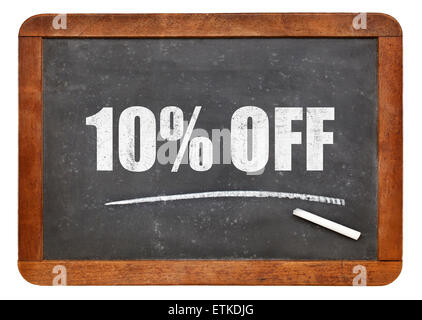 ten percent off blackboard sign - text on an isolated  vintage slate blackboard Stock Photo