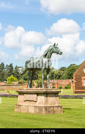 Statue of the racehorse Persimmon at the Queen's stables, The Royal Stud at Home Farm on the Sandringham Estate, Norfolk, UK