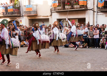 Dance Easels, Giants, and Mule. Mata-degolla. Sant Feliu de Pallerols. From XVIII century. Traditional festival national interes Stock Photo