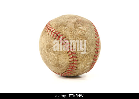 Worn old dirty baseball on white. Stock Photo