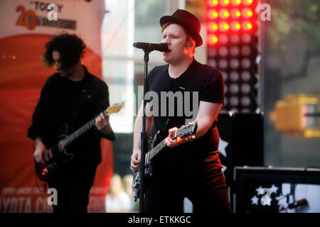 Joe Trohman and Patrick Stump of Fall Out Boy perform on NBC's 'Today' at the Rockefeller Plaza on June 12, 2015 in New York, New York Stock Photo