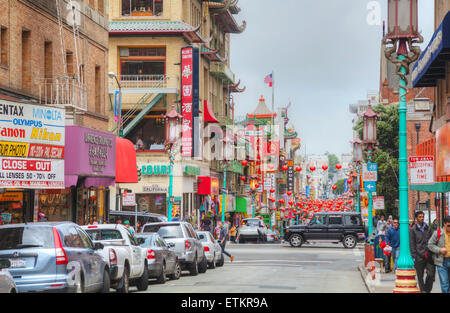 SAN FRANCISCO - APRIL 24: China town main street on April 24, 2014 in San Francisco, California. Stock Photo