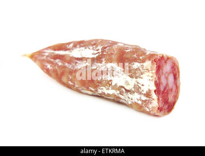 Close Up Of Catalan Raw Sausage On White Plate On Wooden Table Stock 