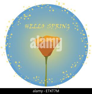 Hello spring sign or emblem vector illustration with flower theme. Creative design for spring sales, banners, advertisement. Stock Vector