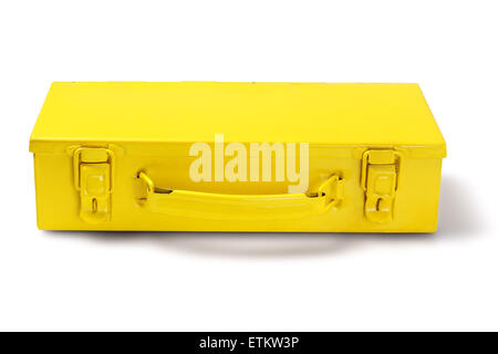 Yellow Metal Tool Box on White Background Stock Photo