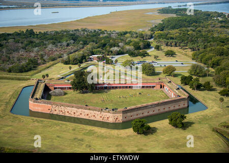 Aerial view of Fort Pulaski National Monument, a civil war landmark in Savannah, Georgia, USA Stock Photo
