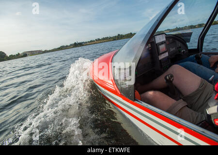 Nose of seaplane landing in water in Southeastern USA Stock Photo