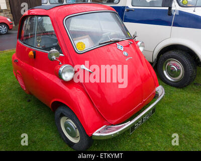 A beautifully restored BMW Isetta bubble car on display in Goathland June 2015 Stock Photo