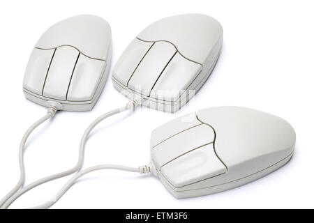 Three Computer Mouse Isolated on White Background Stock Photo
