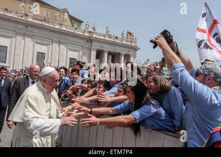 Vatican. 13th June, 2015. Pope Francis meets Agesci, Catholic Scout Guide Association, in Saint Peter Square. 13 June 2015 Credit:  Realy Easy Star/Alamy Live News Stock Photo