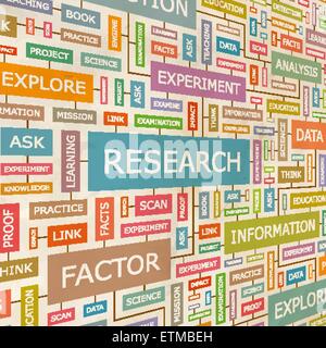 RESEARCH. Concept related words in tag cloud. Conceptual info-text graphic. Word collage. Stock Vector