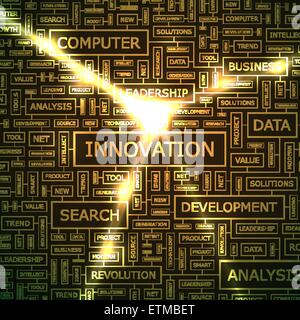 INNOVATION. Word cloud illustration. Tag cloud concept collage. Stock Vector