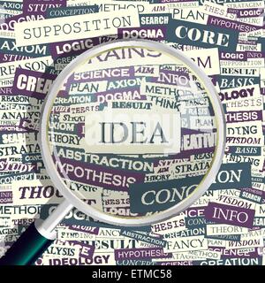IDEA. Concept related words in tag cloud. Conceptual info-text graphic. Word collage. Stock Vector