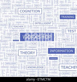 WORKSHOP. Word cloud concept illustration. Wordcloud collage. Stock Vector