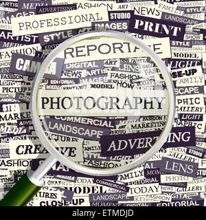 PHOTOGRAPHY. Concept related words in tag cloud. Conceptual info-text graphic. Word collage. Stock Vector