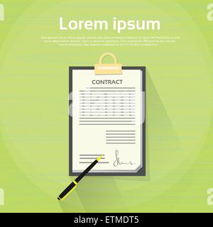 Contract Sign Up Paper Document Pen Signature Office Desk Stock Vector