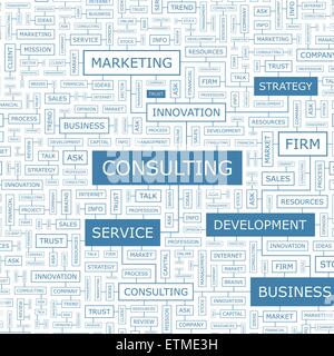 CONSULTING. Word cloud illustration. Tag cloud concept collage. Stock Vector